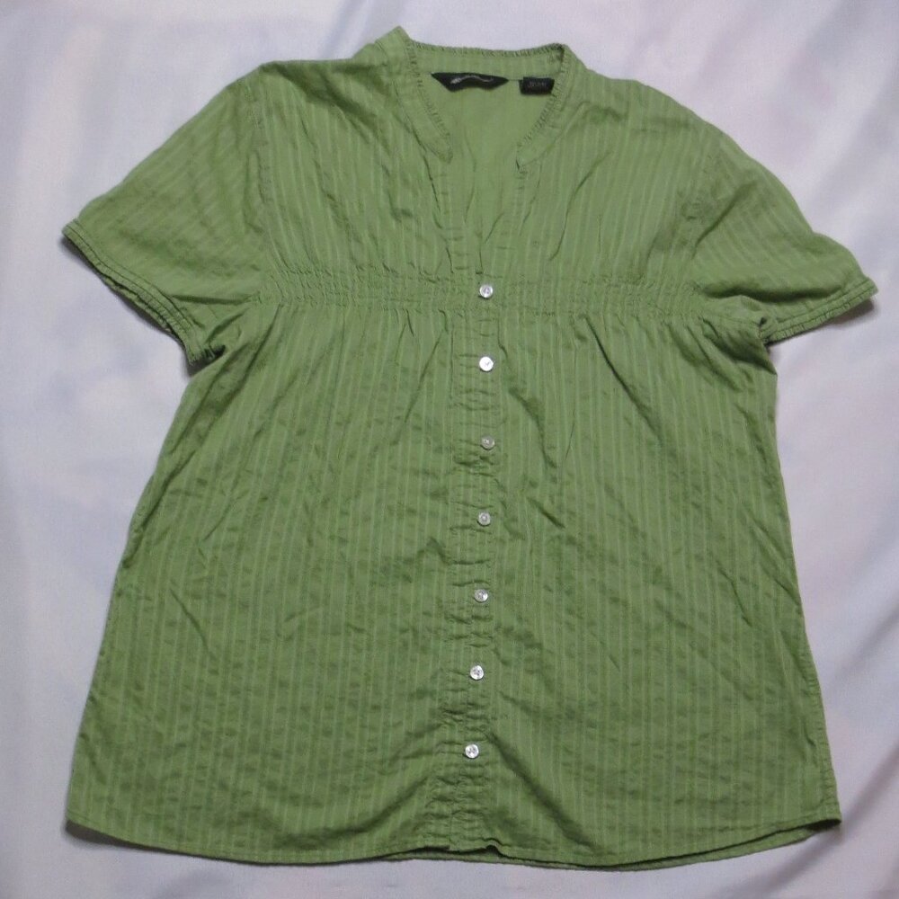 4/$14 EDDIE BAUER womens SHIRT green BOHO button down CAREER blouse SIZE L